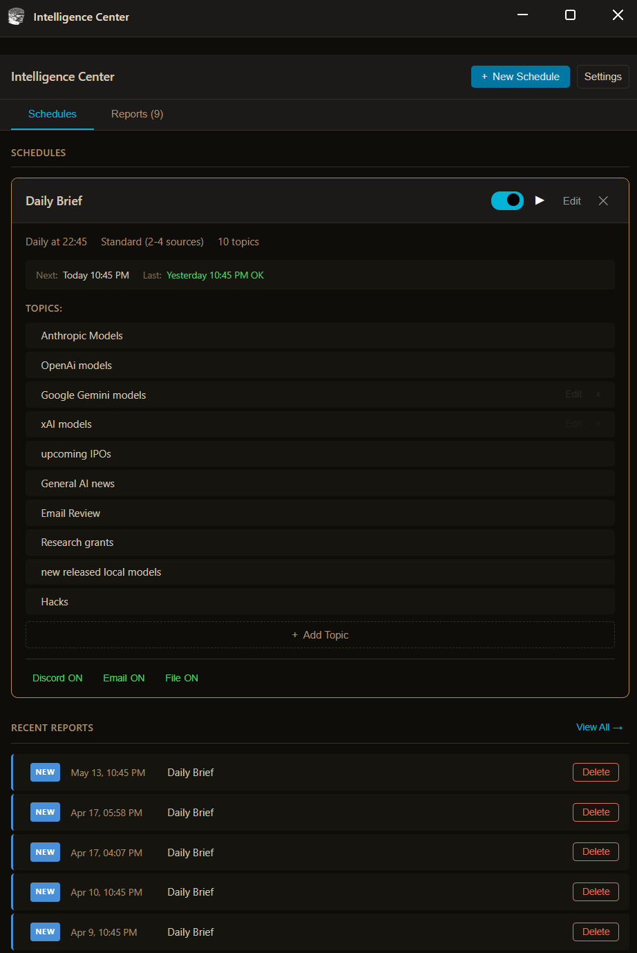 Intelligence Center scheduled report UI